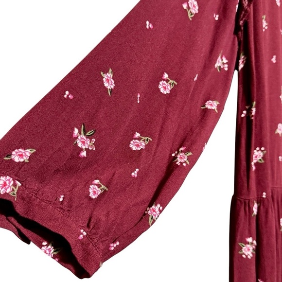 OLD NAVY Burgundy Ditsy Floral Button Front Ruffled Shoulder Midi Length Dress - Picture 5 of 9